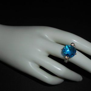Fabulous 925 4 Carat Blue Topaz & Pave' Diamonique Ring